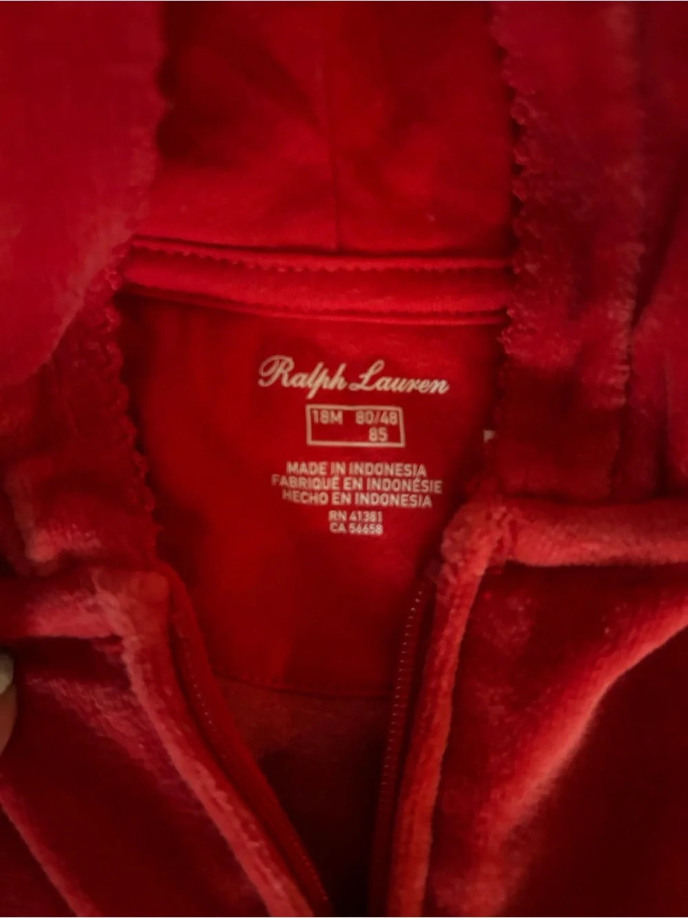 Ralph Lauren Bright Red Velour Hooded Peplum Jogger Set